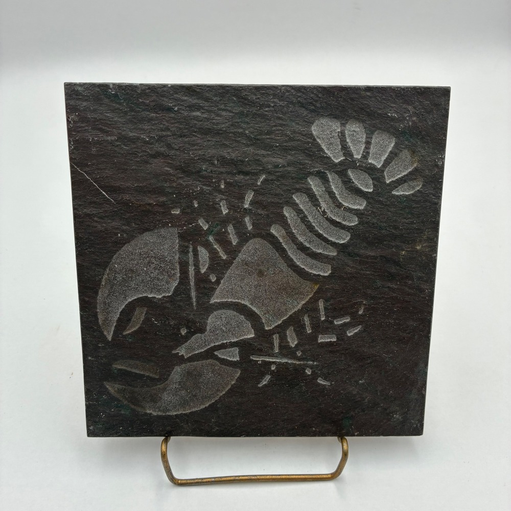 Natural Slate Etched Lobster Coaster Trivet Nautical Coastal Decor 5.5in Square